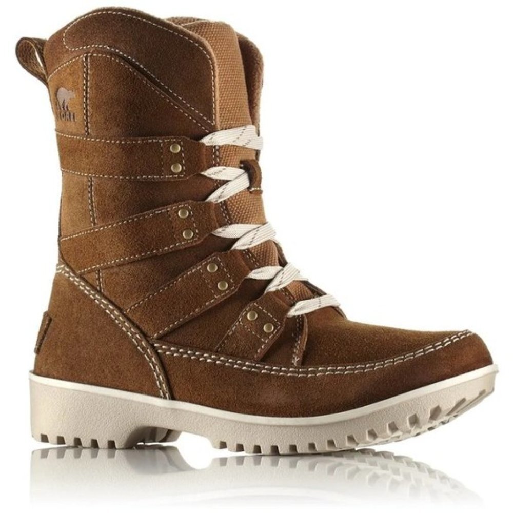 New Sorel Meadow Lace Tan Oiled Suede Leather W/P Mid-cut Winter Boot Size 8
